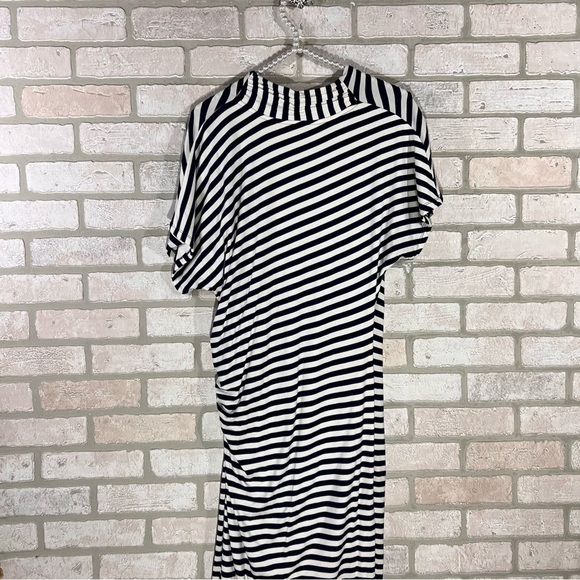 Boden Crossover Ruched Nautical Striped Midi Dress Size 8L - Picture 6 of 10